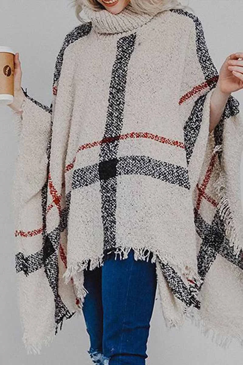 Knitted Contrast Tassel Cloak(5 Colors)