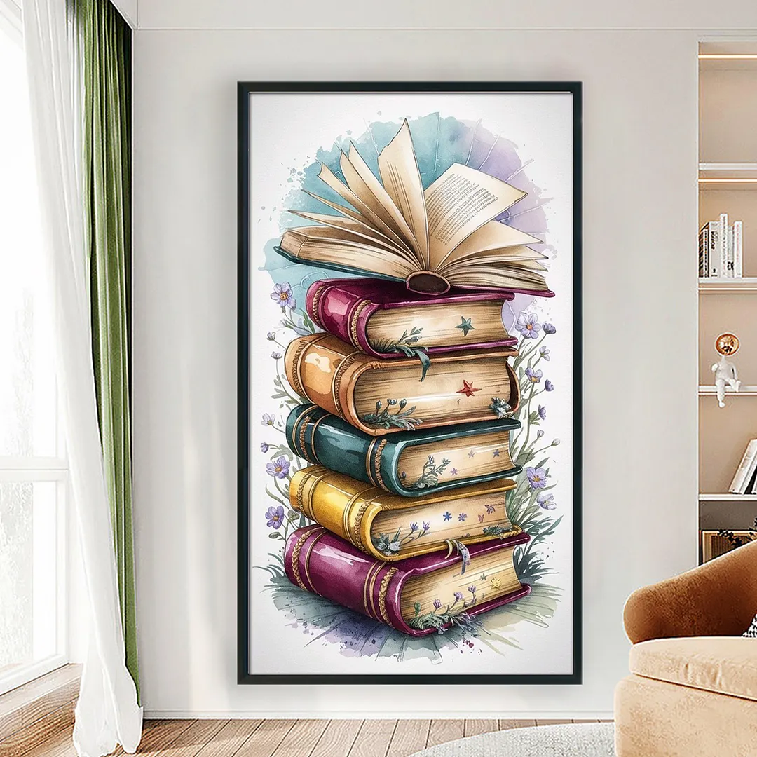Book Piles Full 11CT DIY Stamped Cross Stitch Kits for Adults Home Decor 40x70cm