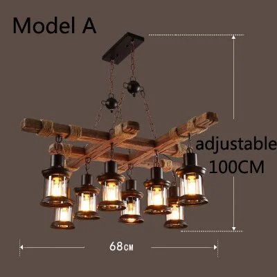 Retro Bar Industrial Wind Chandelier Loft Solid Wood Personality ...