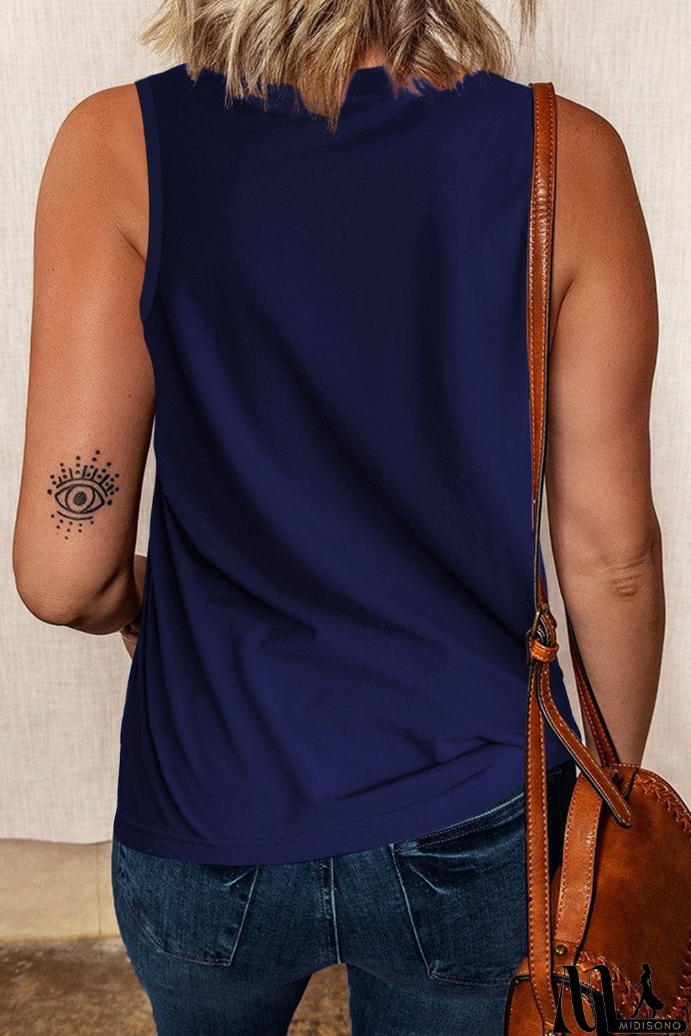 MidiSono - Solid Color Crew Neck Tank