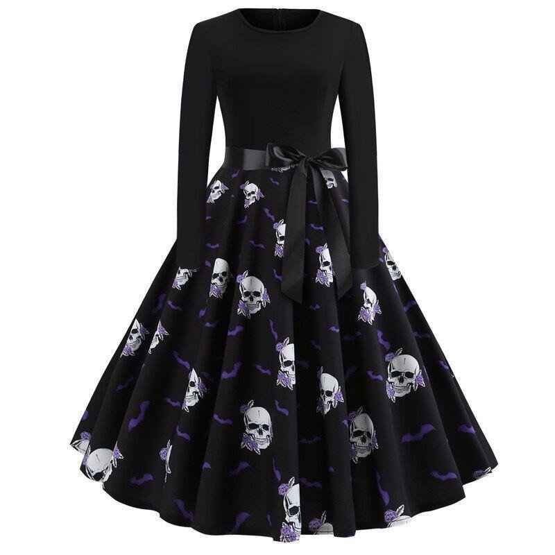 Halloween Skulls and Bats Bow Dress