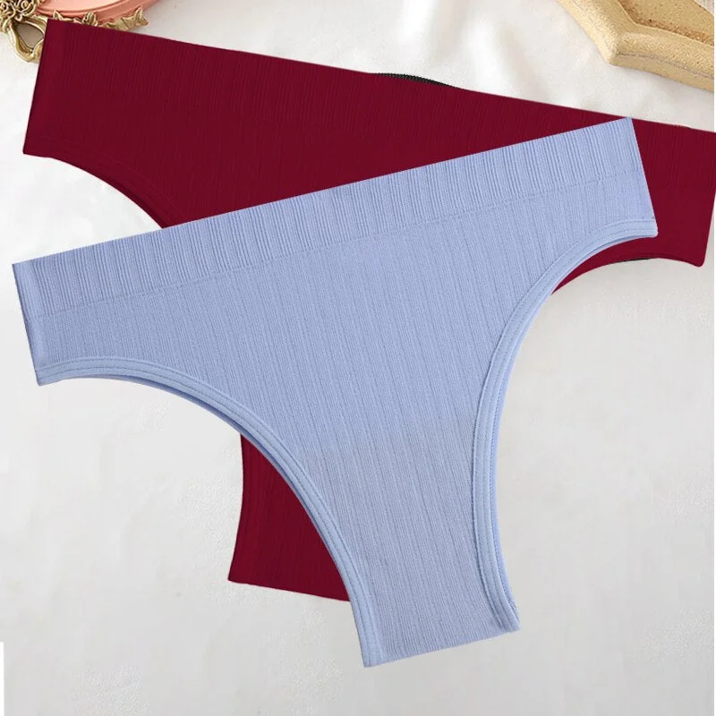 FINETOO 2PCS/Set M-XL Women Seamless Pantys 9 Solid Colors Sexy Brazilian Panties  Midi-Waist Underpants For Girls Fashion Thong