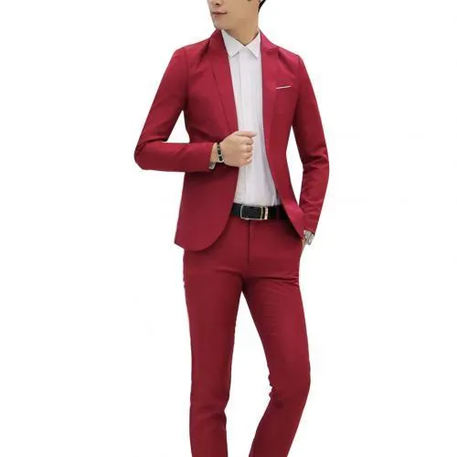 Fashion Mens Suits with Pants Solid Men's Blazer Slim and Fits Wedding Male Groom Tuxedos suit Prom (Jacket+Pants) costume homme