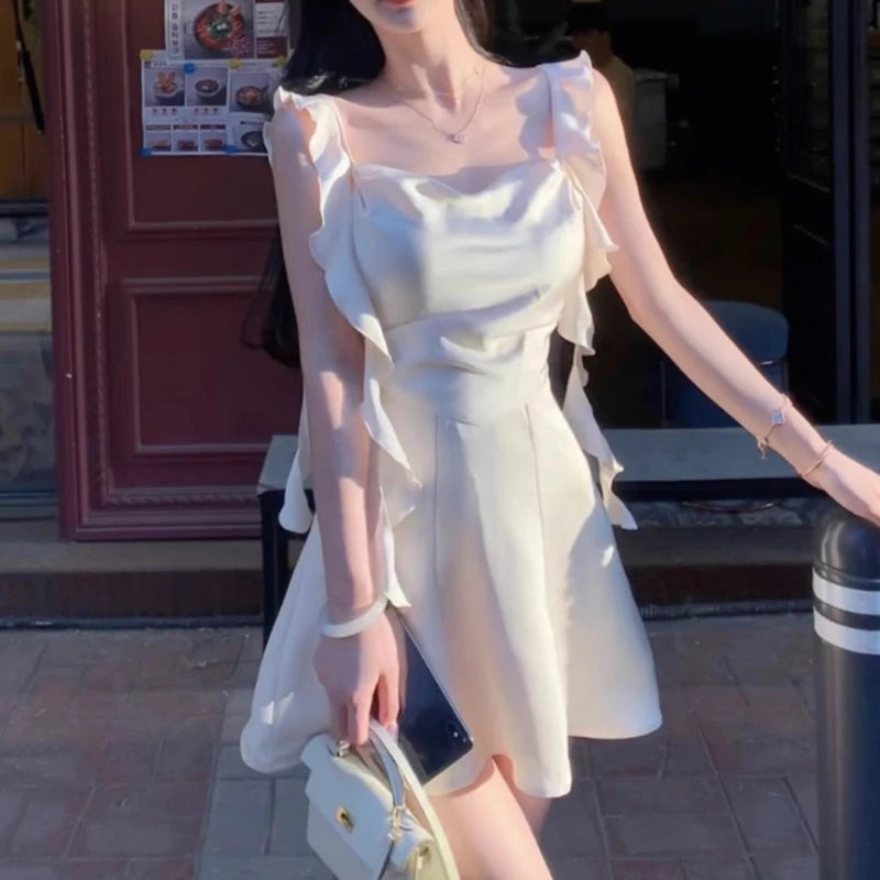 Elegant Party Dresses for Women Sweet Slim Short Sleeveless Mini Fairy Vintage Bodycone One Piece Dress Korean Y2k Aiertu