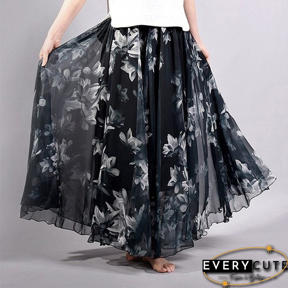 Women Boho Vintage Bohemia Chiffon Floral Printed Floor-Length Long Maxi Beach Dresses