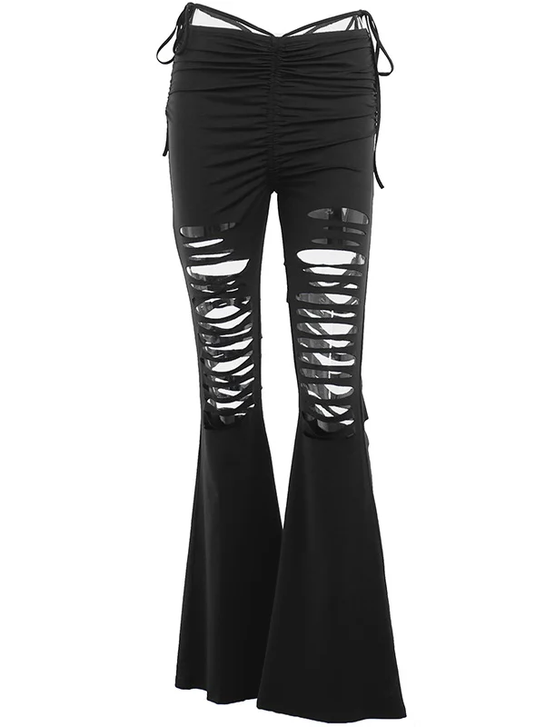 Sexy Cutout Drawstring Lace Up Low Rise Knitted Flare