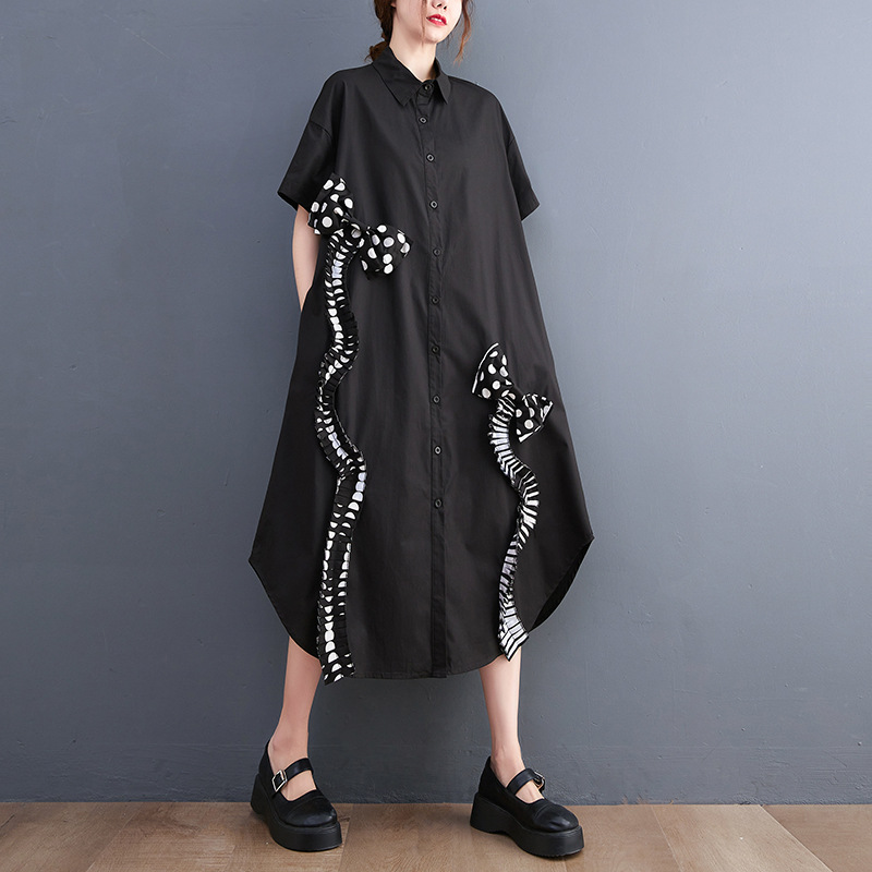 Literary Retro Bow Splicing Midi Dress