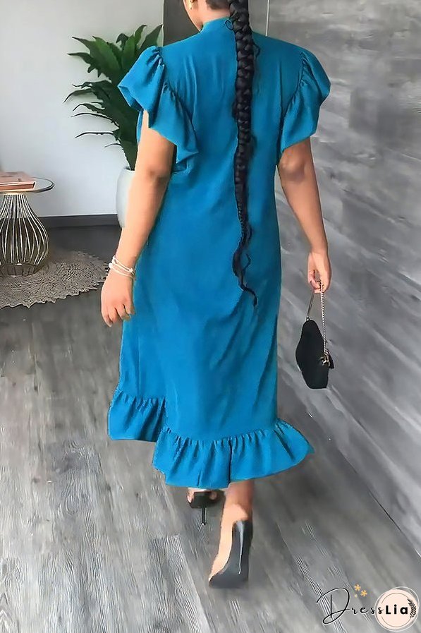 Ruffle Solid Color Casual Midi Dress