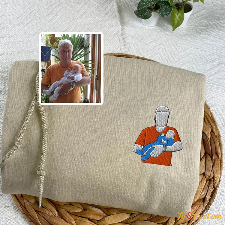 TOSCUSTOM™ Custom Portrait Hoodie Embroidered Grandpa And Me Sweatshirts