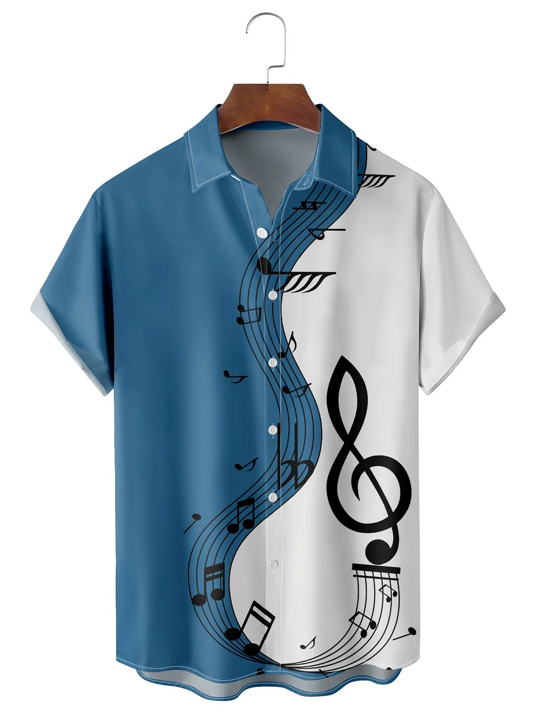 Men's Casual Music Symbol Patchwork Print Shirt