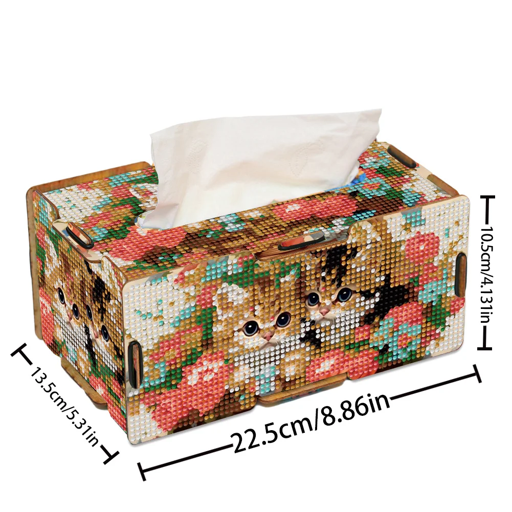Diamond Painting Tissue Box Kits Rhinestone Craft Kit (Kitten Flower Basket)