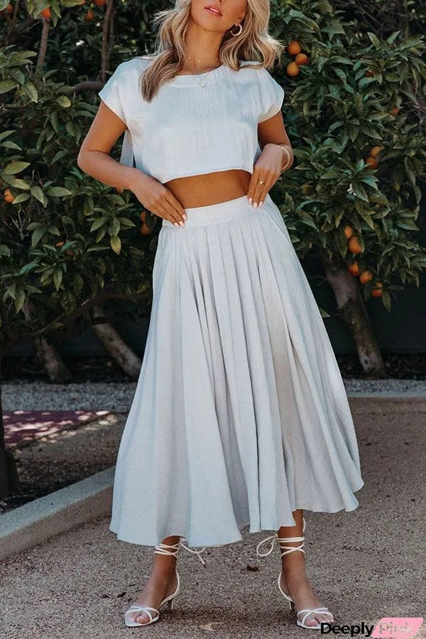 Linen Crop Top+ Pocketed Midi Skirt Suit