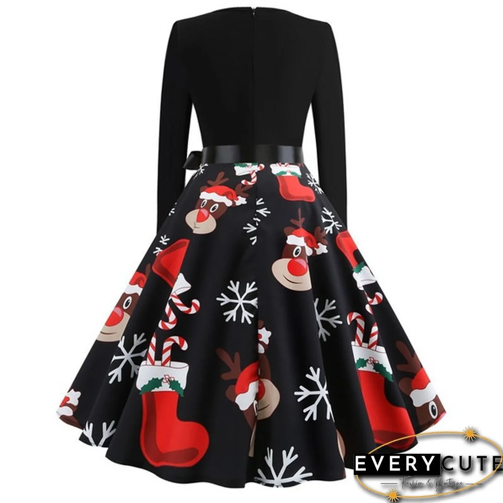 6 Styles Fashion Lady Autumn and Winter Xmas Clothes Christmas Costume Casual Long Sleeve Halloween Print Party Dress Plus Size