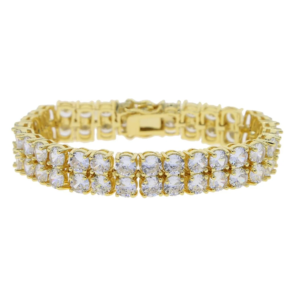 10MM Iced Out Double Row CZ Tennis Chain Bracelet Hip Hop Jewelry-VESSFUL