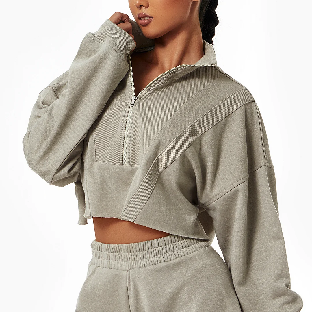 Women Half Zip Stand Collar Loose Casual Gym Sports Hoodies Sweatshirt