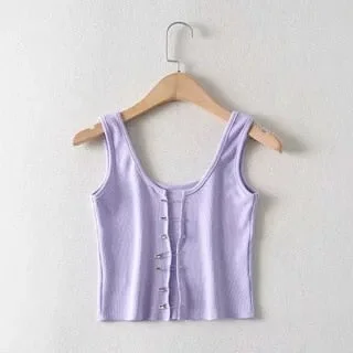 Summer big u-neck threaded camisole women's hollow pin design cropped top high street fashion strapless sleeveless vest