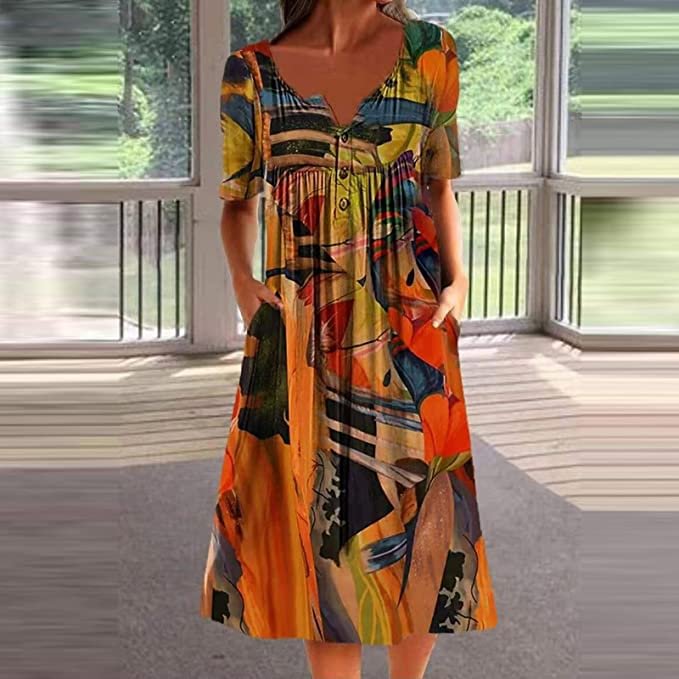 Groovy Side Pocket Print Midi Dress