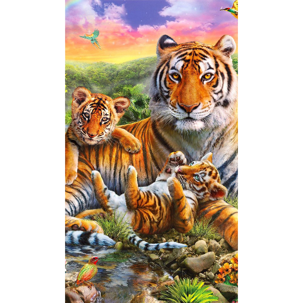 Parent-Child Tiger 40*70CM(Canvas) Full Round Drill Diamond Painting gbfke