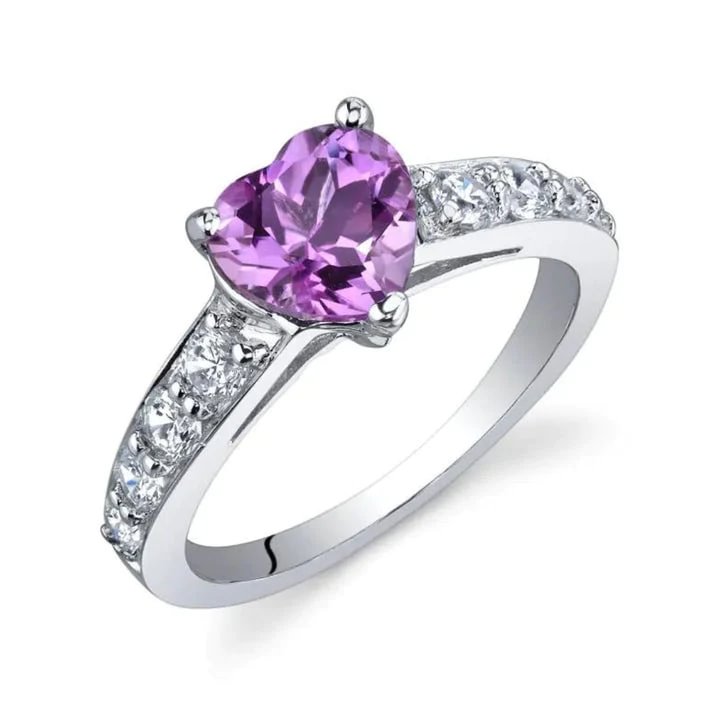 Purple Crystal Heart Ring in Silver