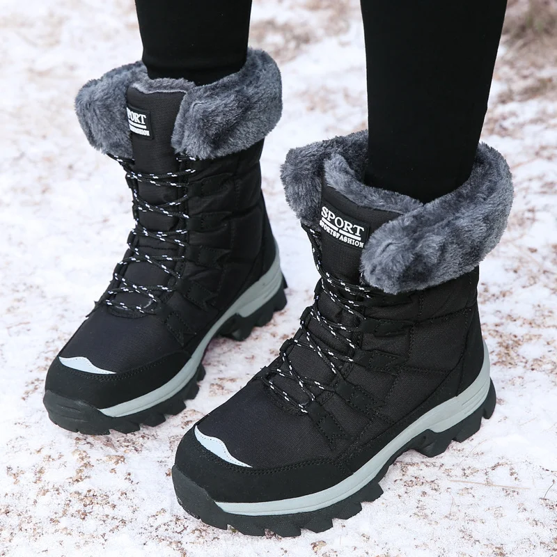 Letclo™ New Women's Plush Warm Leather Snow Boots letclo 