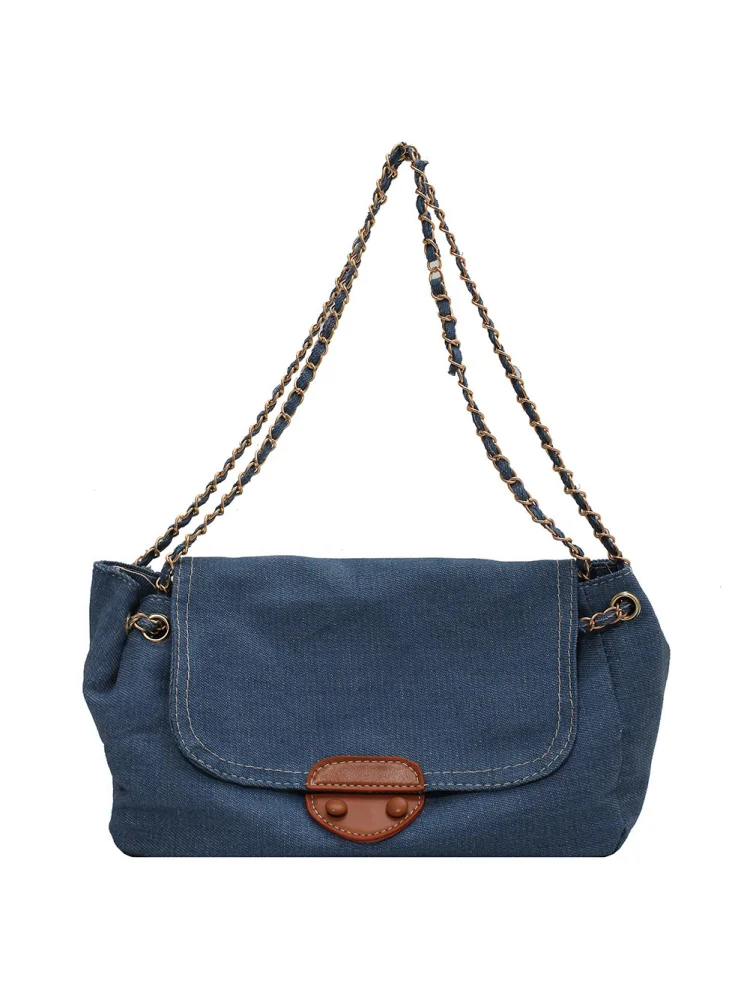 Vintage Women Hit Color Denim Shoulder Messenger Bag Small Handbags (Blue)