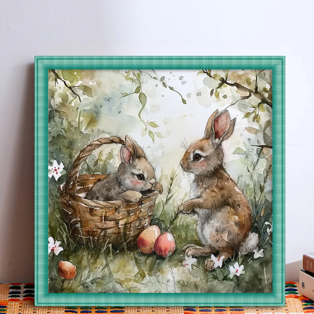 11CT Full Stamped Cross Stitch - Rabbit Playing In Grass(Canvas|50*50CM)