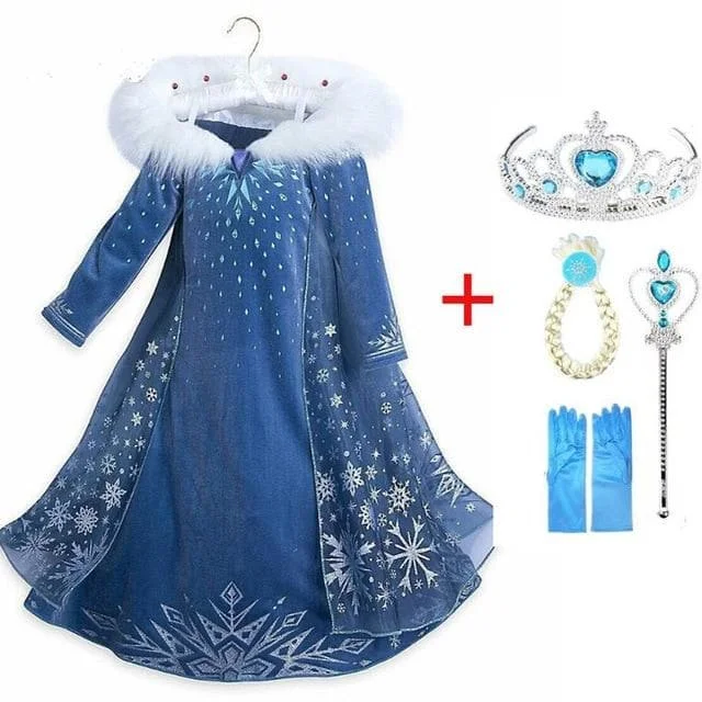 Elsa Dress Girls Princess Set Christmas Cosplay Birthday Party Sky Blue Princess Dress Kids Costume SS0110