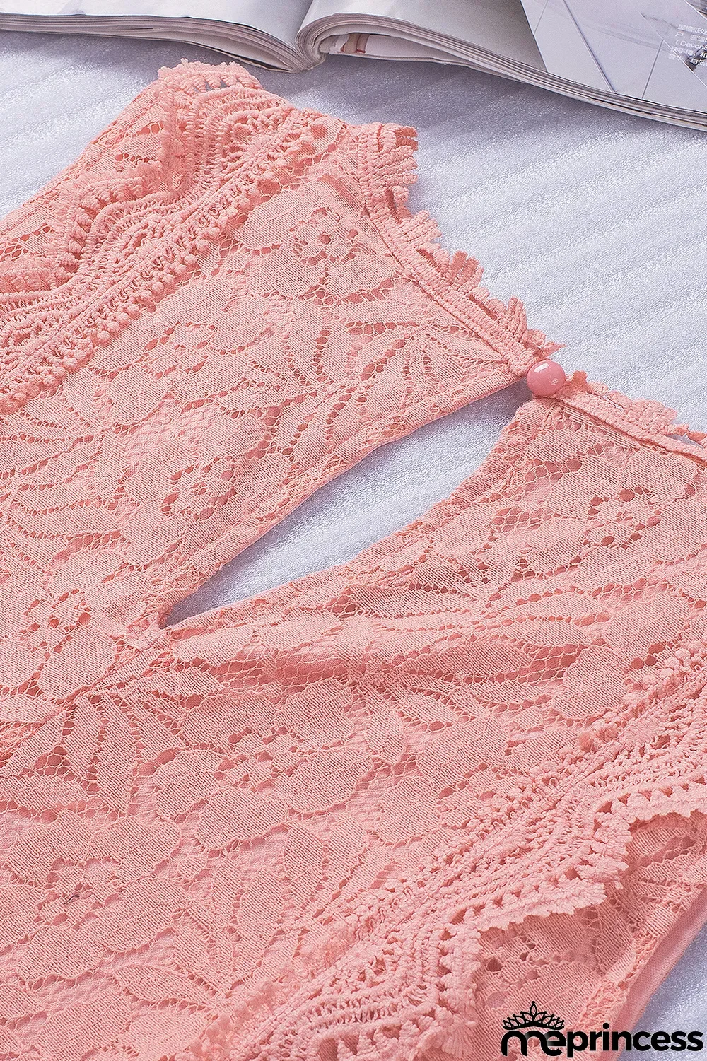 Pink Lace V Neck Tank Top