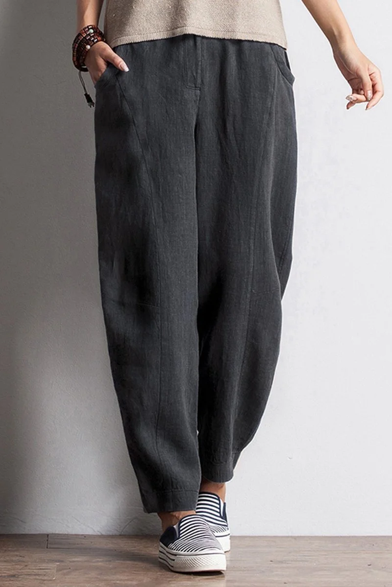 Women Casual Pencil Pants Linen Trousers K7055