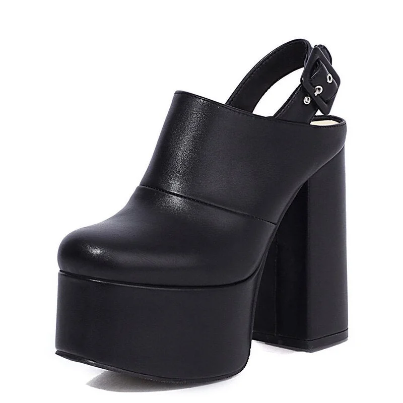 Gdgydh Women Cover Toe Back Strap Block Heel Shoes Slingback Mules Women With Buckle Street Style Gothic Platform Pumps Big Size