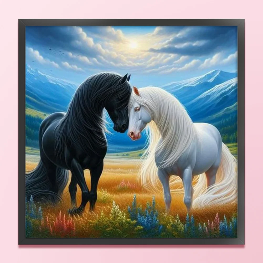 11CT Full Stamped Cross Stitch - Horses(Canvas|45*45CM)