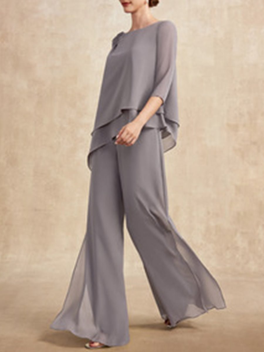 Asymmetrical Hem Layered Tee Casual Two-piece Suits