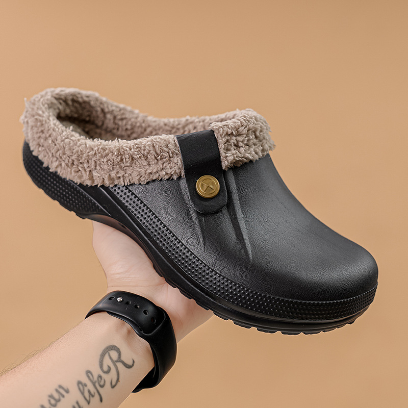 Gandisa Waterproof Mule Clogs Men Slippers Winter Warm Unisex Fur Slippers House Room Slippers Trend Indoor Floor Shoes Slides For Women