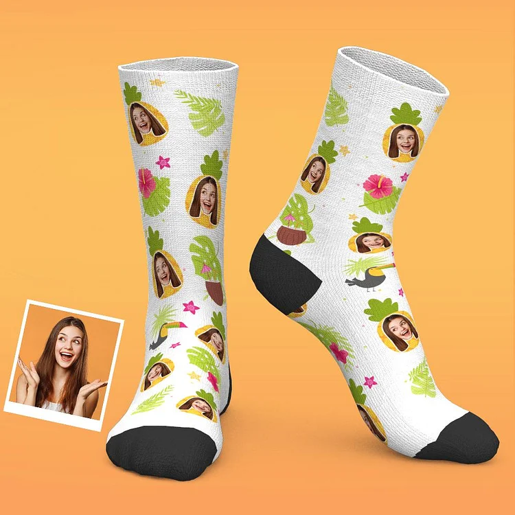 Custom Face Tropical Fruit Socks Loves Pineapples Themed Gift