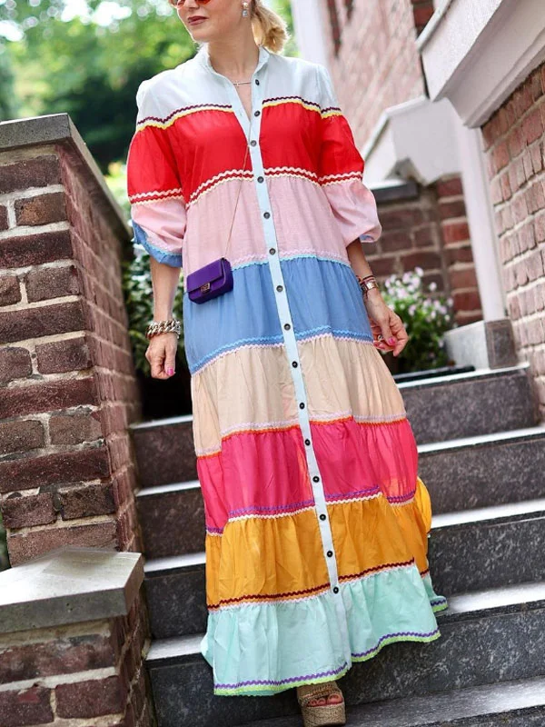 Colorblocked Classic Going Out Party Women's Dress
