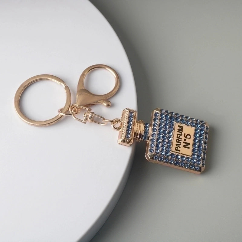 Fashion Perfume Bottle Alloy Inlay Rhinestones Women’s Bag Pendant Keychain 1 Piece