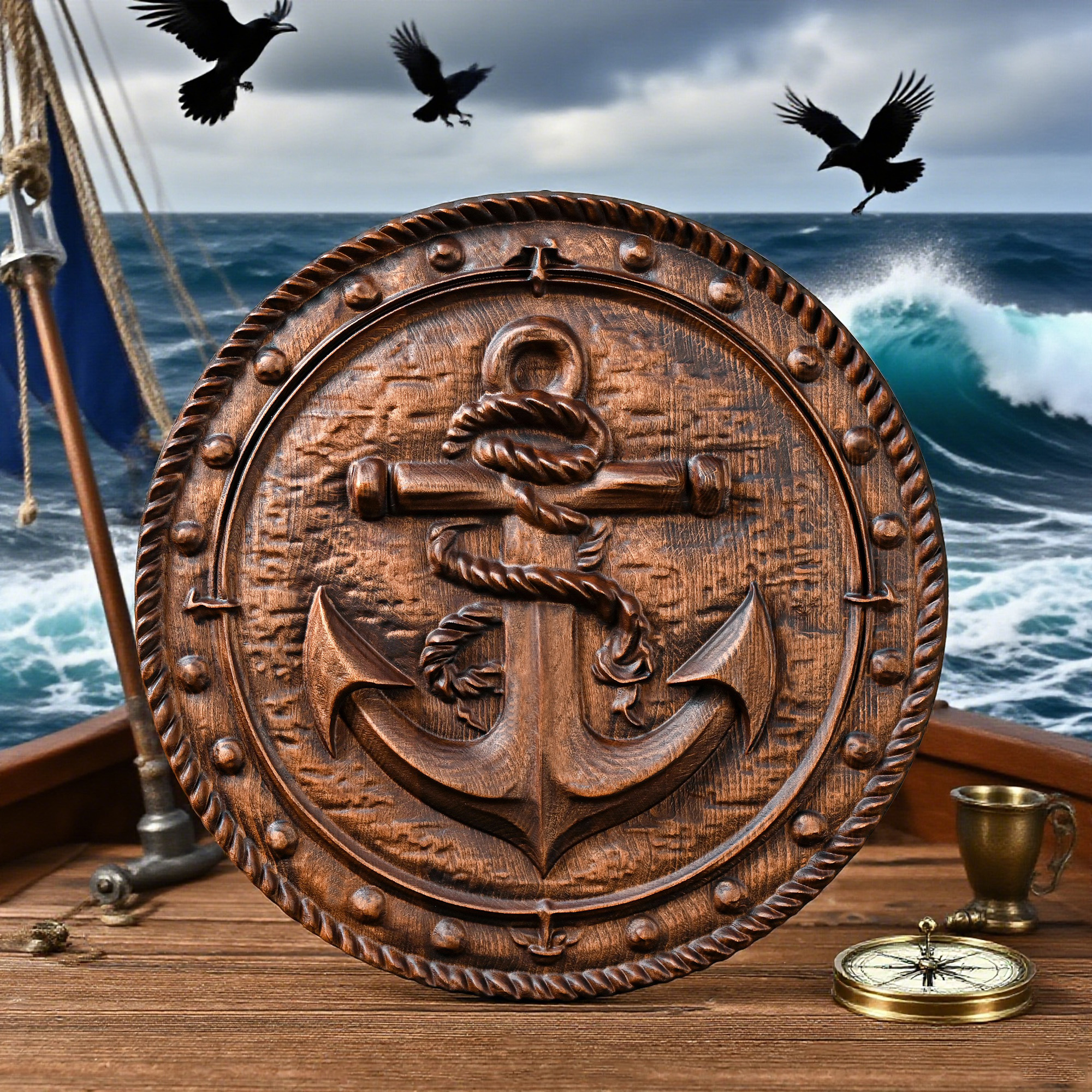 Viking Anchor Soul | Beech Wood Relief: Adventure and Homecoming Carved in Grain