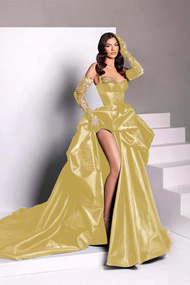 Red and Black Taffeta Sweetheart Strapless Ruffles Prom Dress, Long Formal Gowns main image 1