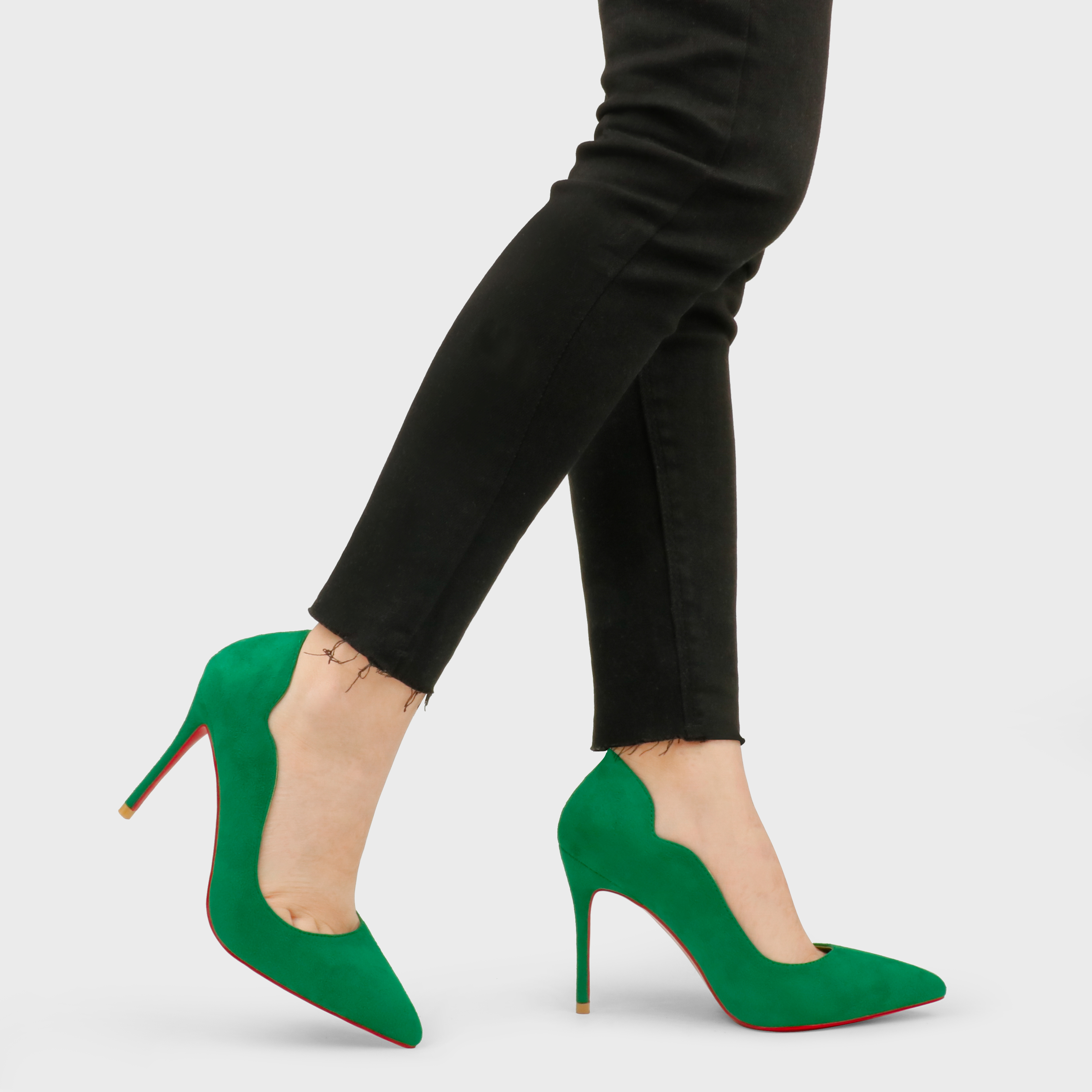 3.94" Women's Classic Pointed Toe Suede Shoes Red Bottom High Heels for Party Wedding Pumps-MERUMOTE