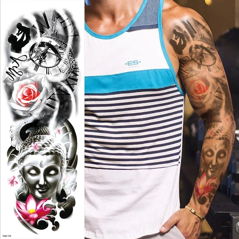 Polynesian Temporary Tattoo Sleeve Tribal Arm Waterproof Transfers Halloween Men