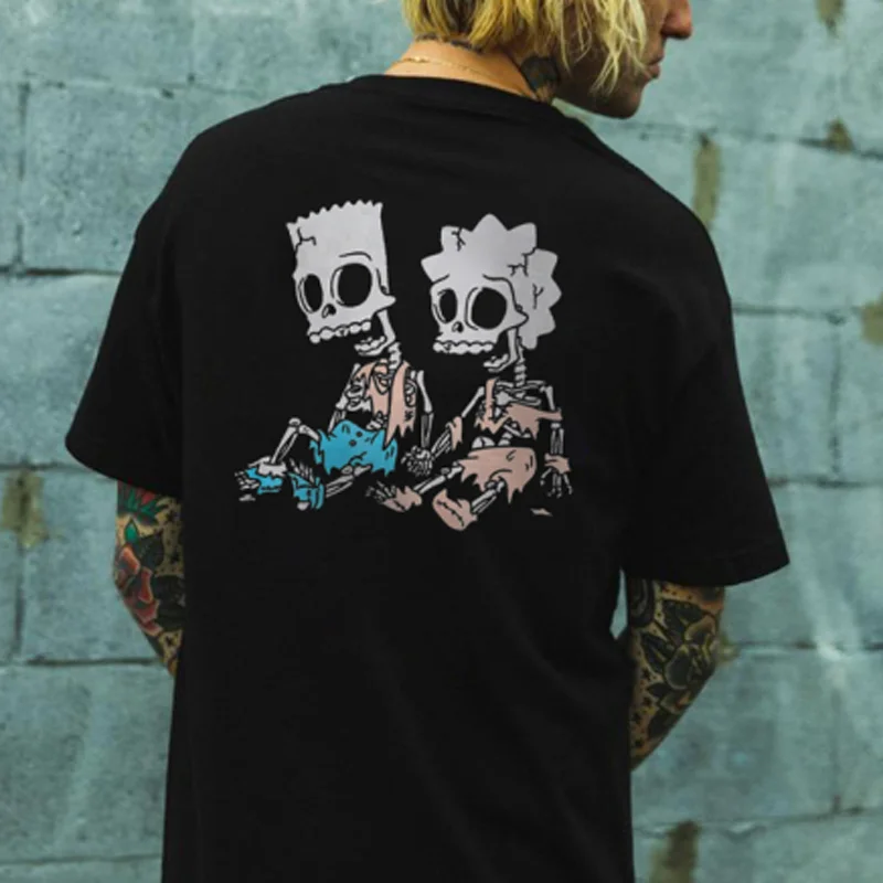 Classic skeleton printing men's round neck T-shirt designer -  UPRANDY