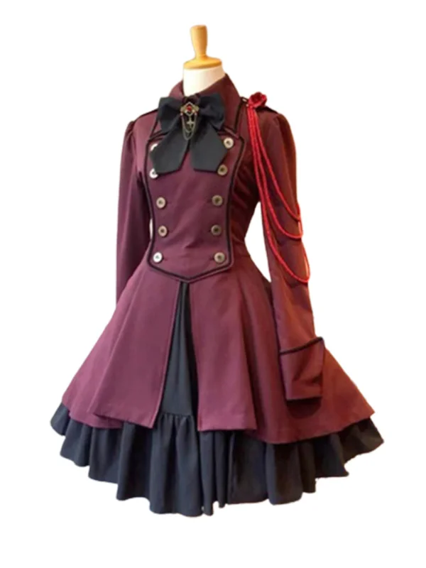 Vintage Long Sleeve Bowknot Ruffled Swing Dress