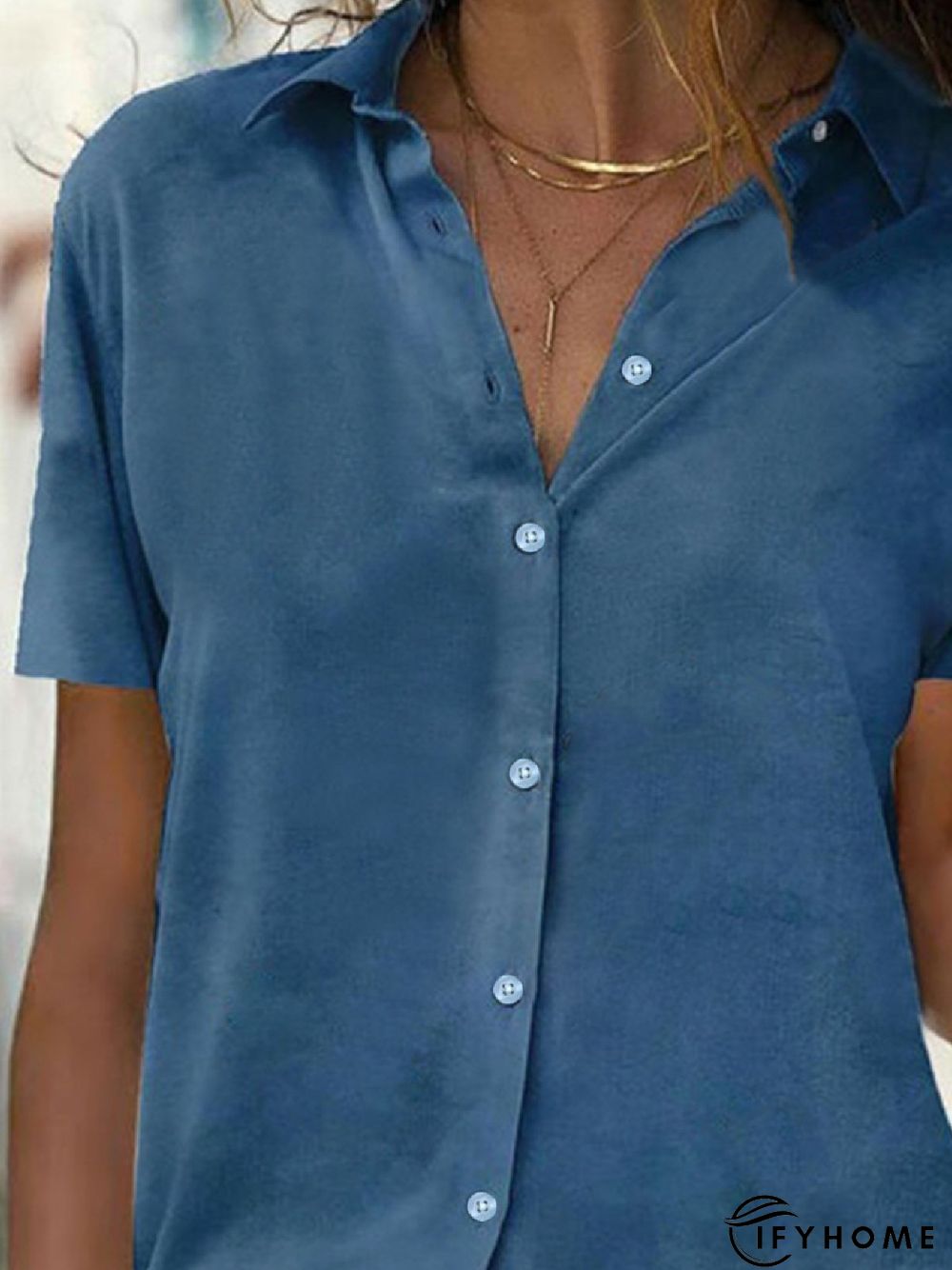 Casual Solid Lapel Loosen Short Sleeve Blouse | IFYHOME