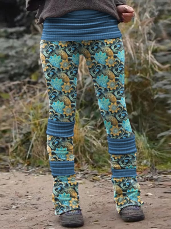 Retro print stitched thermal integrated Leggings