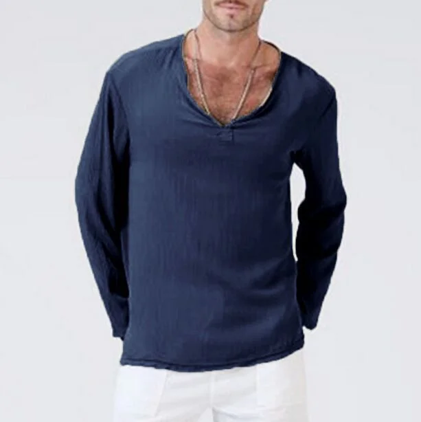 V-neck Casual Linen T-shirt-inspireuse