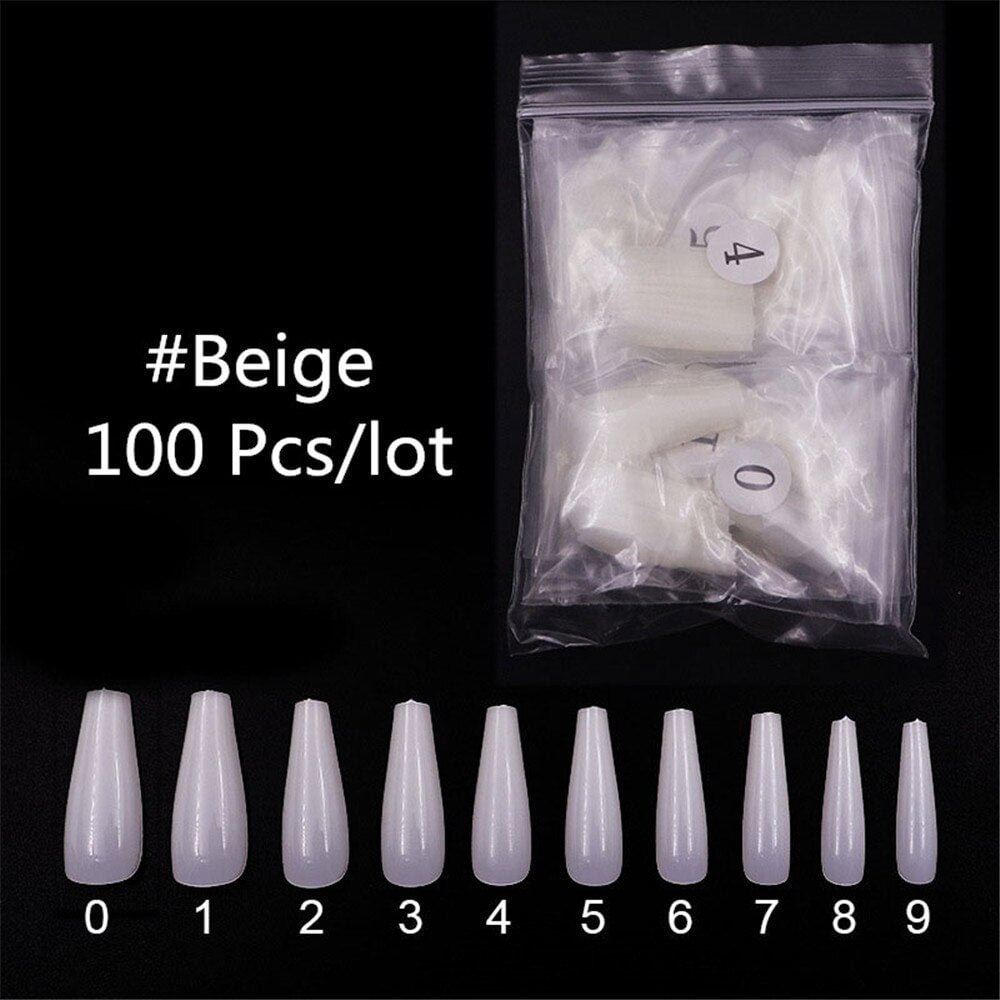 100pcs Coffin Nail Tips Clear/White/Natural Nail Capsule Fake Fingernails Artificial False Nails Coffin Tips Manicure DIY Tools