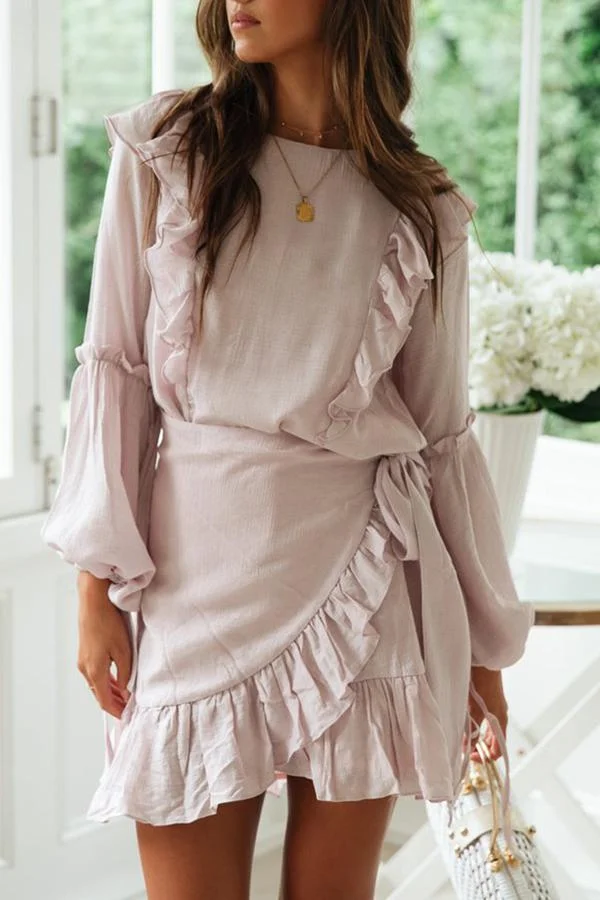 Womens Irregular Temperament Chiffon Flounce Sleeves Dress-Allyzone-Allyzone