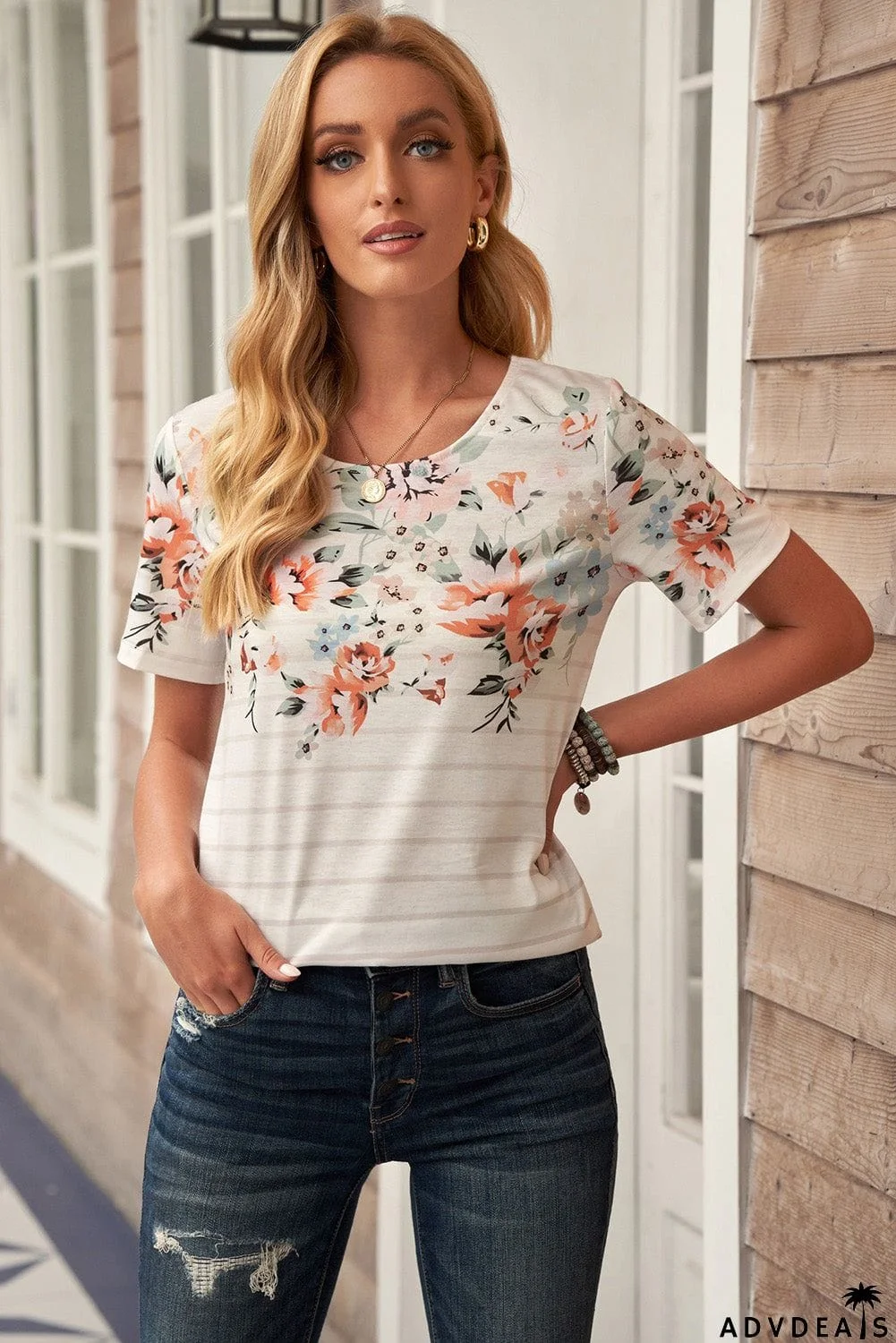 Spring Vibe Floral & Stripe Tee