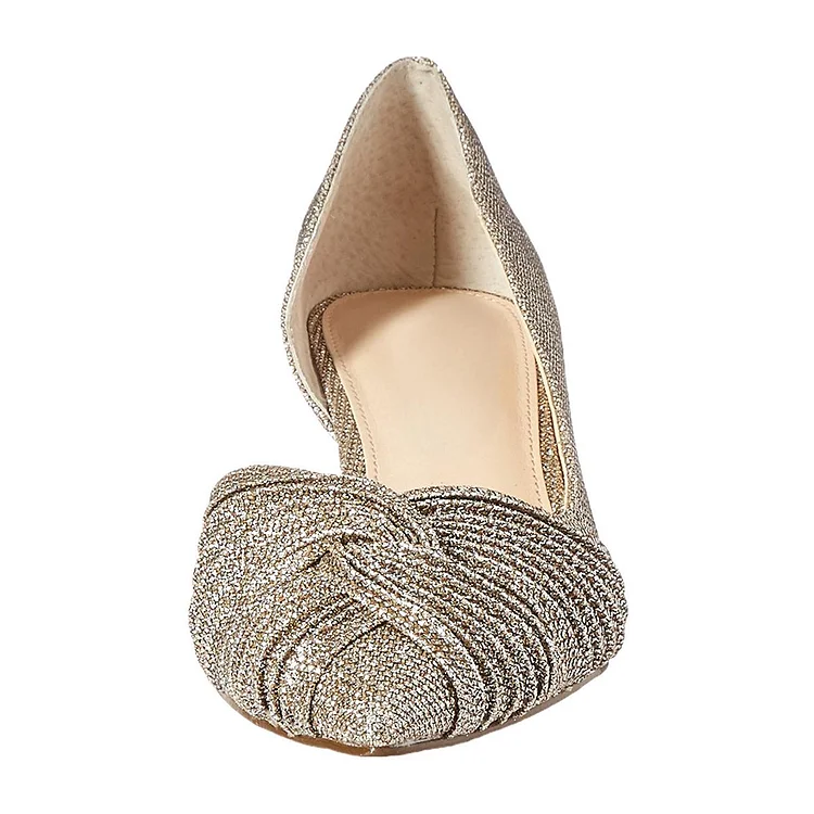 Escarpins dorés à talons bloc avec bout rond et strass Flusfy