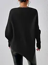 Plain Black Boat Neck Long Sleeve Sweater